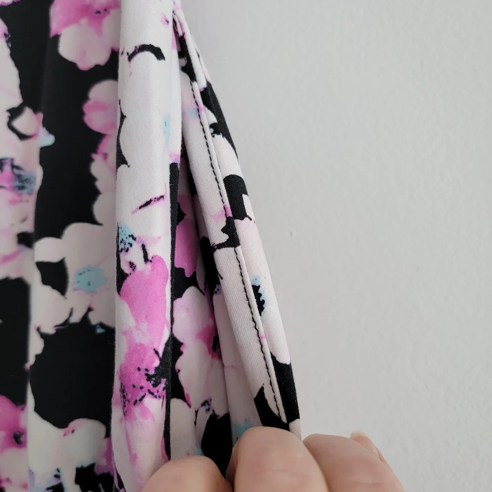 Cynthia Rowley Floral A-Line Skirt - Pink Black Stretch Wide Sweep Medium